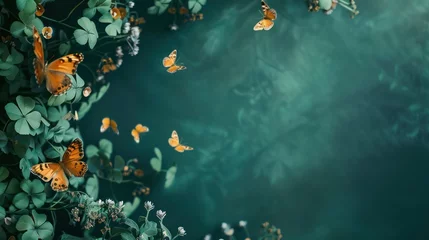 Fotobehang Butterfly Alighted on Blue Wall Background © Balerinastock