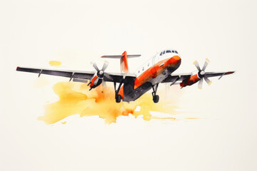 Minimalist Watercolor Interpretation of an Aircraft in Flight Captured in Artistic Expression