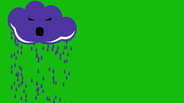 Cloud cartoon animation with crying expression, suitable for children's education, green screen.