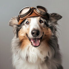 Dog Wearing Aviator Goggles - 745105247