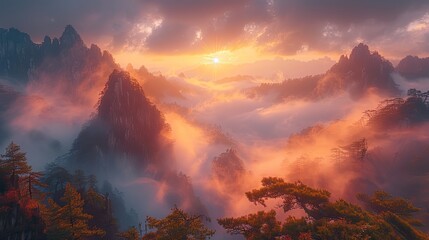 wide angle dramatic long exposure waiting for a breathtaking sunrise, light rays through the fog and clouds,long exposure ,photographically detailed portraitures, maori art, romantic landscapes - obrazy, fototapety, plakaty