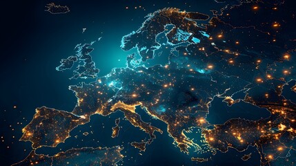 Abstract digital map of Western Europe, concept of European global network and connectivity, data transfer and cyber technology, information exchange and telecommunication