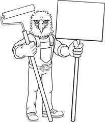 Eagle Painter Decorator Paint Roller Mascot Man
