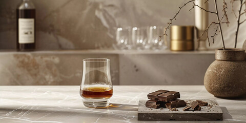 Sleek Whisky and Chocolate Pairing on Marble