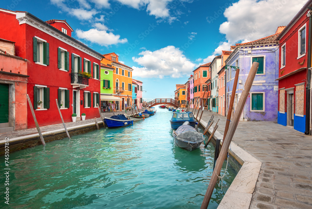 Poster colorful houses in burano, venice, italy