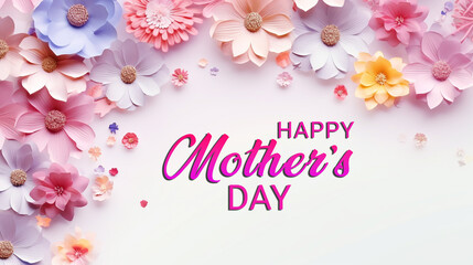 Happy Mothers day poster design with decorative flowers, mothers day event banner design