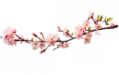 Peach blossom branches on white background,created with Generative AI tecnology.