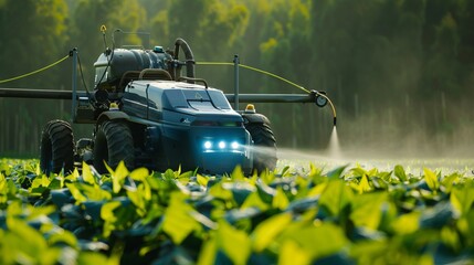 smart robotic farmers in agriculture futuristic robot automation to work to spray chemical fertilizer or increase efficiency