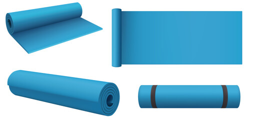 Creative vector illustration of half rolled yoga mat isolated on transparent background. Art design fitness and health template. - obrazy, fototapety, plakaty