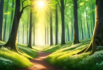 Rolgordijnen sun rays in the forest © Jaweria
