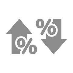 Arrow up and down with percentage icon. Decrease, increase cost and income, economy and inflation symbol vector.