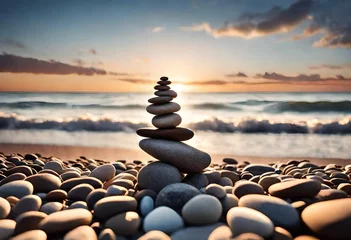 Rolgordijnen stack of stones on the beach © Jaweria
