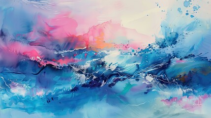 watercolor abstract neon hues of blue pink  - obrazy, fototapety, plakaty