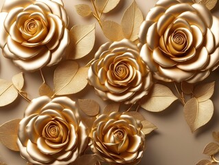 3D ceiling wallpaper design background of golden roses