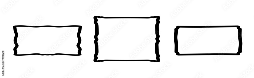 Poster doodle hand-drawn curve edge frames. set of the vector text boxes isolated on a transparent backgrou