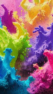  Colorful ink splashes of poder in a rainbow of hues, dynamic and vibrant ofor Holi celebration
