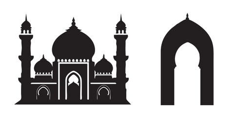 Muslim Mosque icon set. Isolated on a white background. Vector illustration.