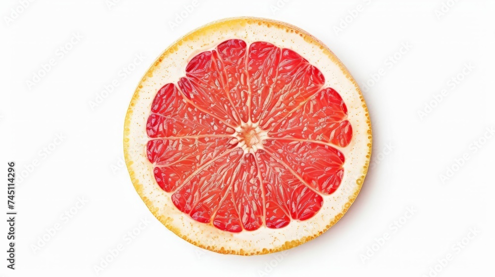 Poster grapefruit slice isolated. pink grapefruit round slice on white. grapefruit pink. flat lay. top view