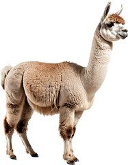Alpaca standing isolated on transparent background. Generative AI.