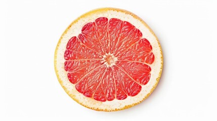 Grapefruit slice isolated. Pink grapefruit round slice on white. Grapefruit pink. Flat lay. Top view. With clipping path.