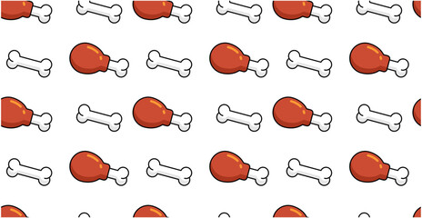 Seamless pattern with Dog bones. Chicken leg. Flat style. Isolated on white background