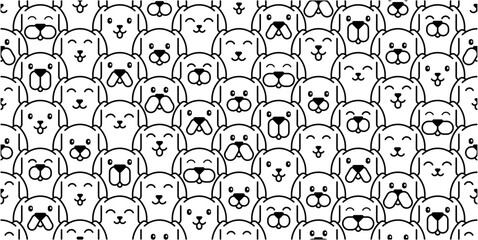 Dogs seamless pattern. Dog poster. Different cat`s and emotions set. Flat color simple style design