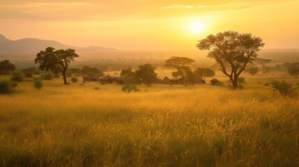 Grassland In Golden Sunset