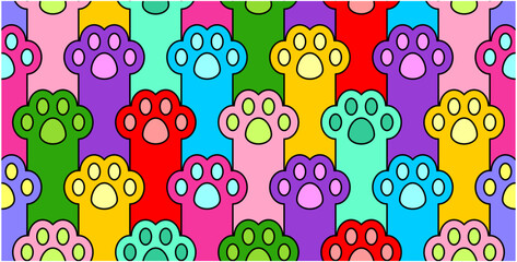 Cat paw seamless pattern. Flat style. Isolated on white background
