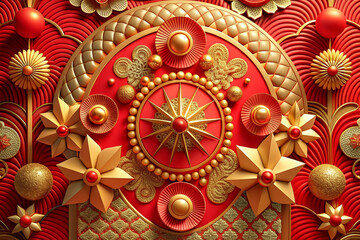 full red color 3d Wall mural illustration background for interior 