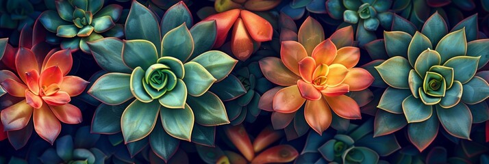 Geometric Pattern of Succulent Leaves Tile Generative AI - obrazy, fototapety, plakaty