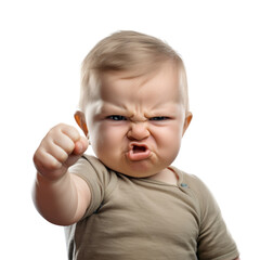 Funny baby hold up fist with emotion