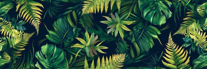 Fototapeta na wymiar Tropical Rainforest Ferns Pattern Generative AI