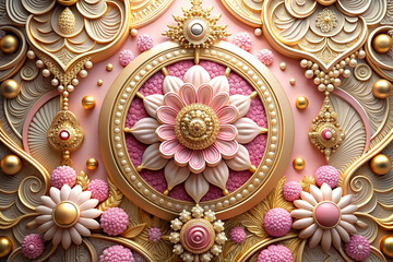 Luxurious pink color 3D mural art, Wall mural design