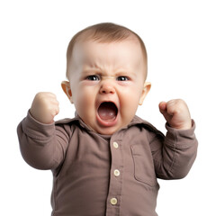 Funny baby hold up fist with emotion