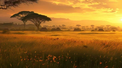 Foto op Canvas Grassland In Golden Sunset © Left