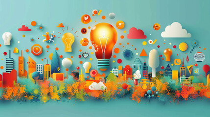 Illustrated concept of a vibrant startup ecosystem with entrepreneurs nurturing ideas into growth