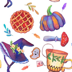 Watercolor pattern festive and hand drawn, autumn watercolor pattern