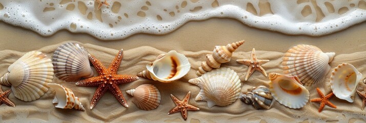 Seashells and Starfish Pattern on Sandy Beach Tile Generative AI