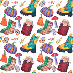 Watercolor pattern festive and hand drawn, autumn watercolor pattern