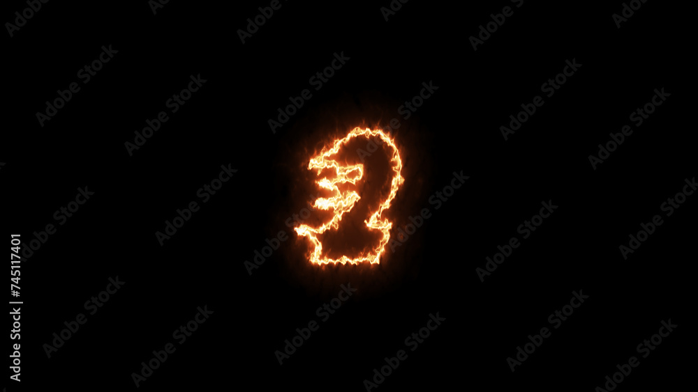 Poster neon number 2 on black background. neon number 2. neon font number two.