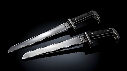 Hacksaw and handsaw, a sharp and detailed display showcasing cutting tools for various materials,