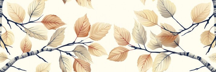 Seamless Birch Tree Leaves Pattern Generative AI