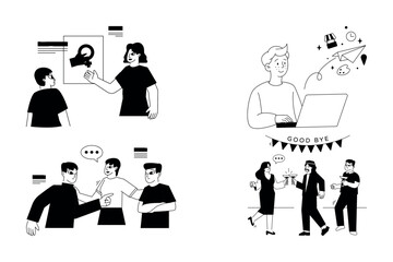 Hand Drawn Business people and teamwork in the workplace in flat style illustration for business ideas 