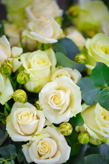 Bouquet of White Roses With Green Leaves