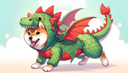 Naklejka premium 龍神の守護者、柴犬