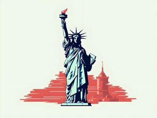 Statue of Liberty in a pixel art style T-shirt design isolated on white background.