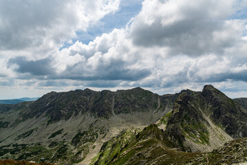 Retezat mountains in Romania - view from hiking trail between Retezat mountain peak and Umarul...