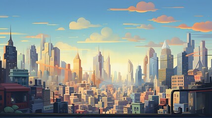 Urban life representation with the composition of cityscape and skies.