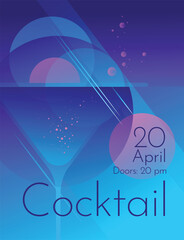 Cocktail party night poster. Advertisement of club life. Neon gradient. Vector illustration