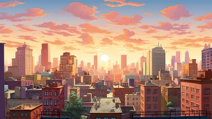 Fototapeta premium Urban life representation with the composition of cityscape and skies.